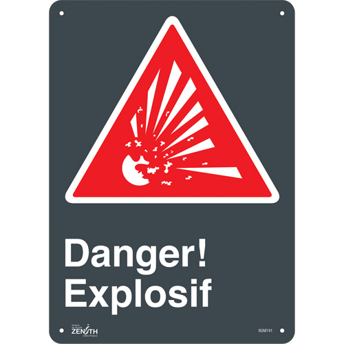 "Explosif" Sign, 14" x 10", Aluminum, French with Pictogram