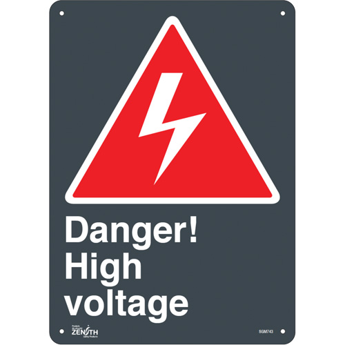 "High Voltage" Sign, 14" x 10", Plastic, English with Pictogram