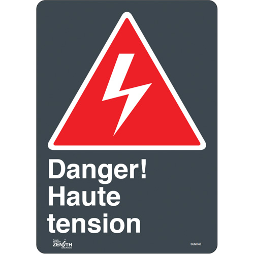 "Haute Tension" Sign, 14" x 10", Vinyl, French with Pictogram