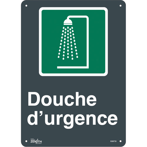 "Douche D'Urgence" Sign, 14" x 10", Aluminum, French with Pictogram