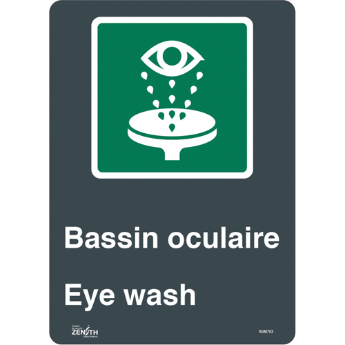 "Bassin Oculaire/Eye Wash" Sign, 14" x 10", Vinyl, Bilingual with Pictogram