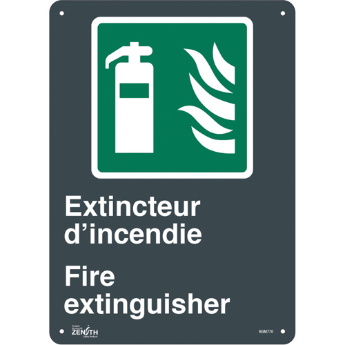 "Extincteur D'Incendie/Fire Extinguisher" Sign, 14" x 10", Plastic, Bilingual with Pictogram