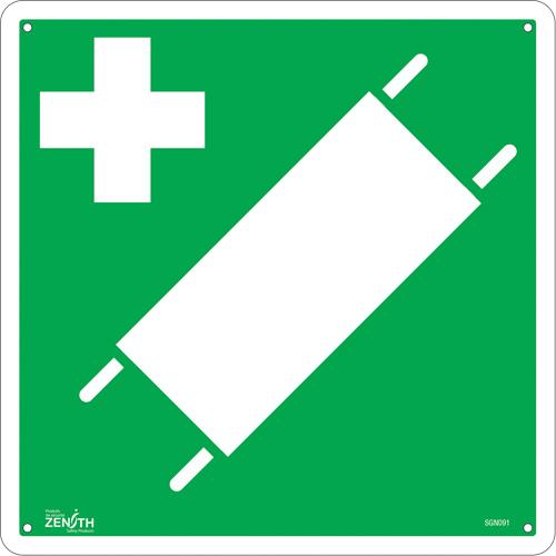 First Aid Stretcher CSA Safety Sign, 12" x 12", Plastic, Pictogram