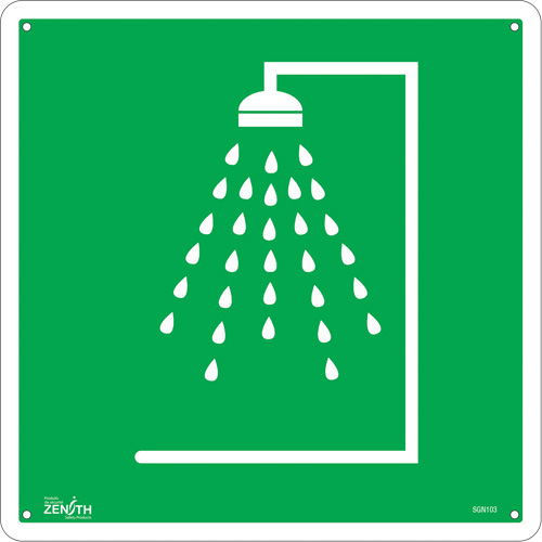 Emergency Shower CSA Safety Sign, 12" x 12", Plastic, Pictogram