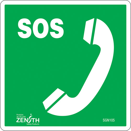 Emergency Telephone CSA Safety Sign, 6" x 6", Vinyl, Bilingual with Pictogram