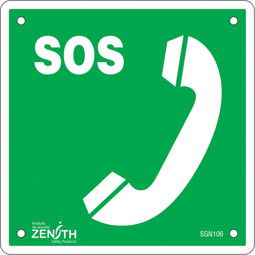 Emergency Telephone CSA Safety Sign, 6" x 6", Plastic, Bilingual with Pictogram