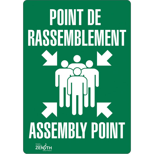 "Point de rassemblement/Assembly Point" Sign, 14" x 10", Vinyl, Bilingual with Pictogram