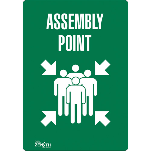 "Assembly Point" Sign, 10" x 7", Vinyl, English with Pictogram