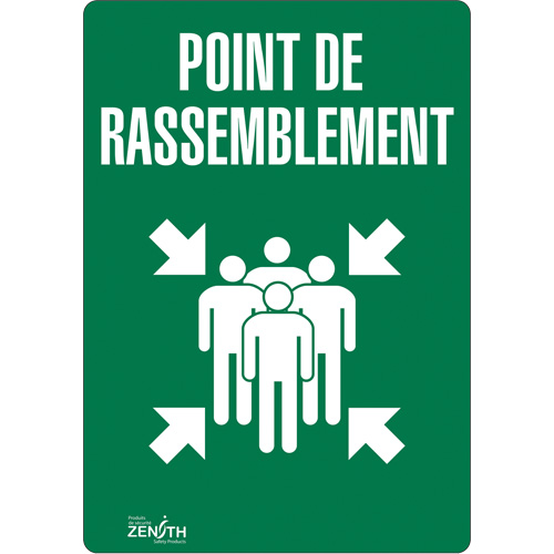 "Point de rassemblement" Sign, 10" x 7", Vinyl, French with Pictogram