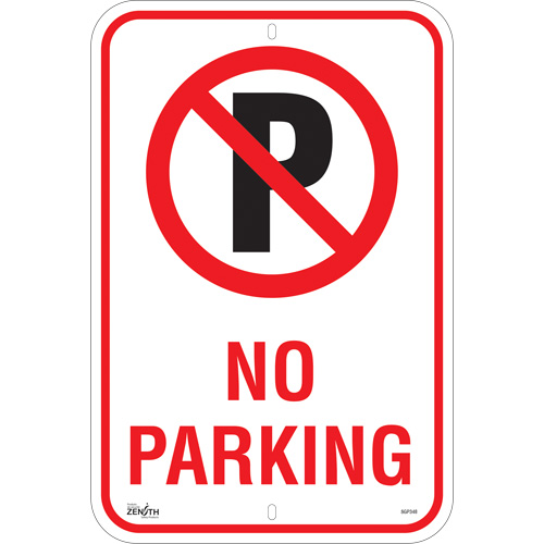 "No Parking" Sign, 18" x 12", Aluminum, English with Pictogram