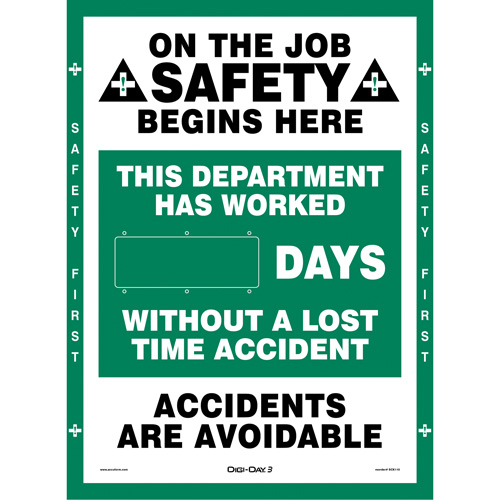 Digi-Day® Electronic Scoreboard Motivational Safety Sign, 28" x 20", Aluminum, English with Pictogram
