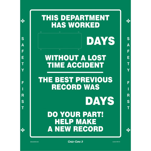 Digi-Day® Electronic Scoreboard Motivational Safety Sign, 28" x 20", Aluminum, English