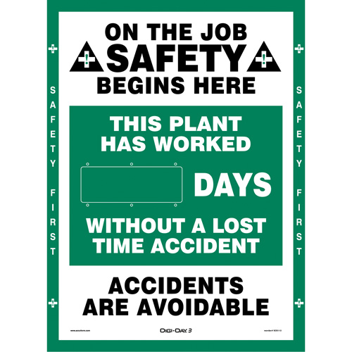 Digi-Day® Electronic Scoreboard Motivational Safety Sign, 28" x 20", Aluminum, English with Pictogram