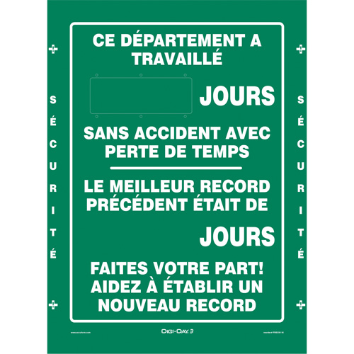"Jours sans accident" Digi-Day® 3 Electronic Signal Scoreboard, 28" x 20", Aluminum, French