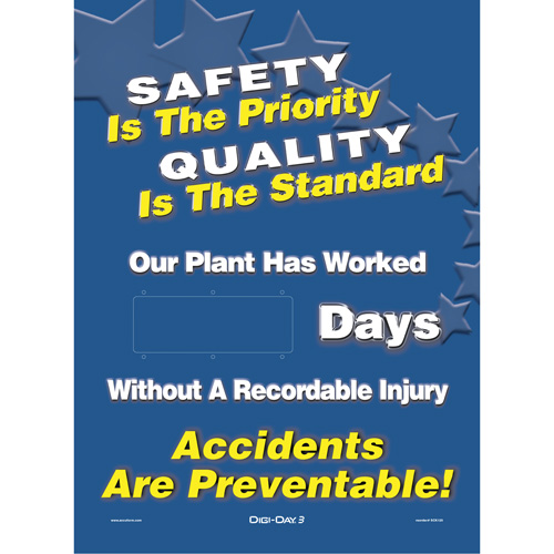 Digi-Day® Electronic Scoreboard Motivational Safety Sign, 28" x 20", Aluminum, English with Pictogram