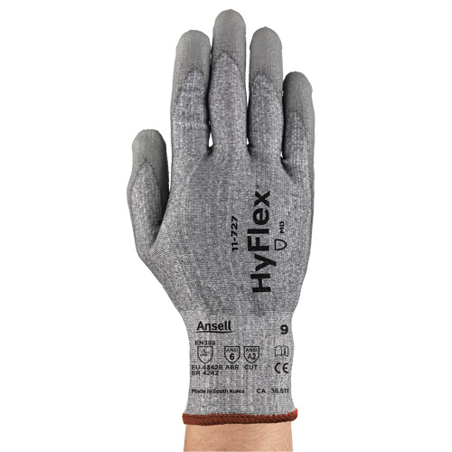 HyFlex® 11-727 Series Cut Resistant Gloves, Size 6, 15 Gauge, Polyurethane Coated, Intercept™ Shell, ASTM ANSI Level A2/EN 388 Level 3