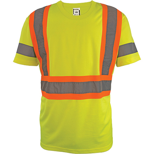 Short Sleeve Safety T-Shirt, Polyester, 2X-Large, High Visibility Lime-Yellow