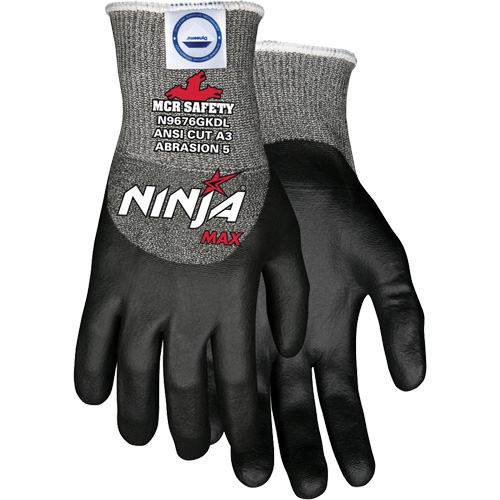 Ninja® Max Cut Resistant Gloves, Size Large, 10 Gauge, Bi-Polymer Coated, Dyneema® Shell, ASTM ANSI Level A3