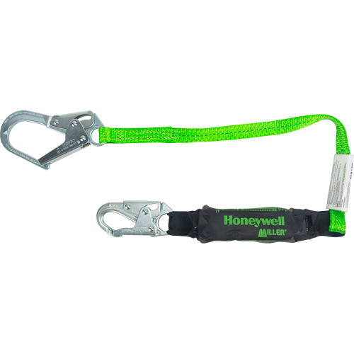 Miller HP™ Shock-Absorbing Lanyard, 4', Locking Rebar Hook Center, Locking Snap Hook Leg Ends, Polyester