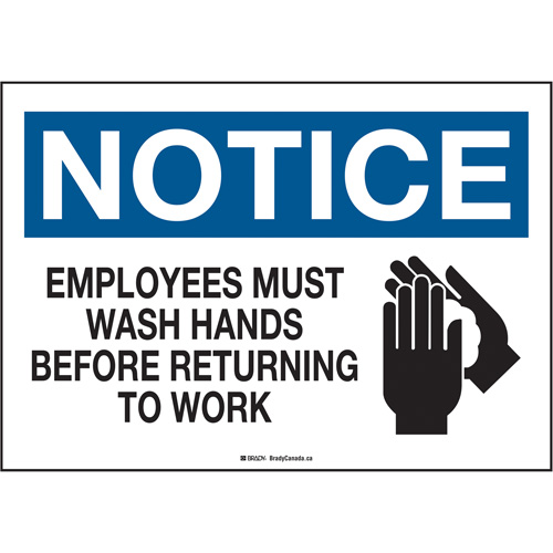 "Employees Must Wash Hands" Sign, 10" x 14", Plastic, English with Pictogram