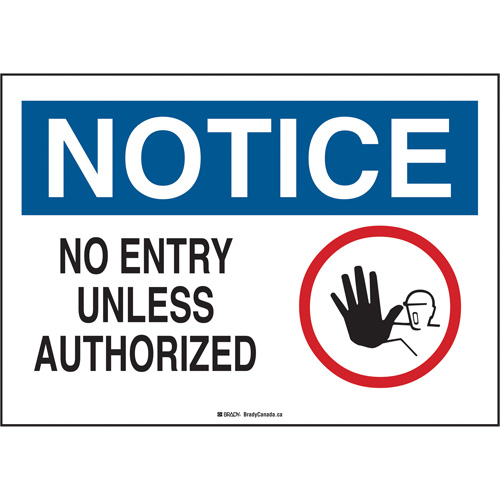 "No Entry Unless Authorized" Sign, 14" x 10", Plastic, English with Pictogram