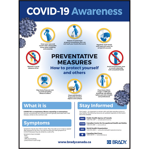 "COVID-19 Awareness" Sign, 24" x 18", Plastic, English with Pictogram - Facility Signs - SGU219