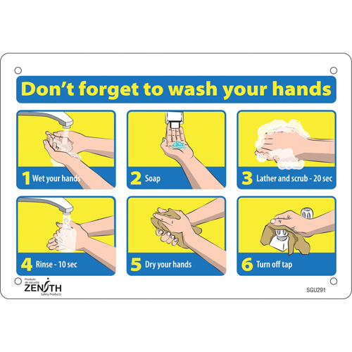 "Don't Forget to Wash Your Hands" Pictogram Sign, 7" x 10", Plastic, English with Pictogram