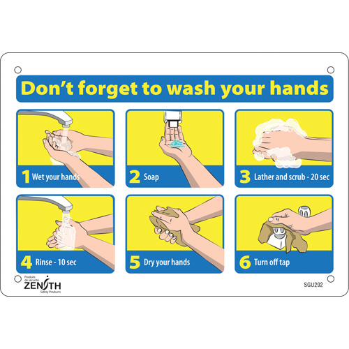 "Don't Forget to Wash Your Hands" Pictogram Sign, 7" x 10", Aluminum, English with Pictogram