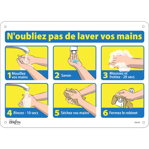"N'oubliez pas de laver vos mains" Sign, 10" x 14", Aluminum, French with Pictogram