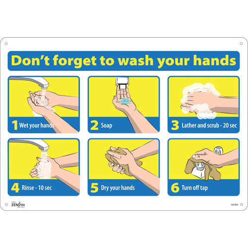 "Don't Forget to Wash Your Hands" Pictogram Sign, 14" x 20", Aluminum, English with Pictogram