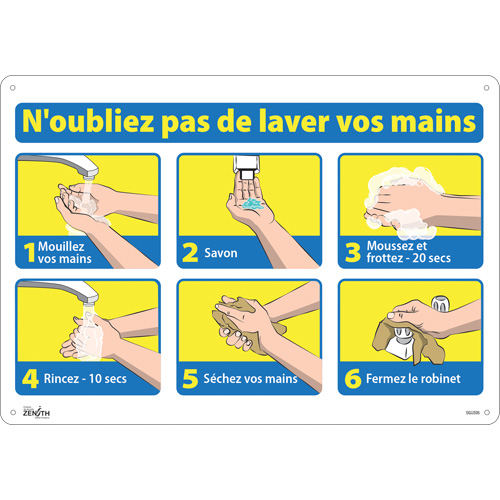 "N'oubliez pas de laver vos mains" Sign, 14" x 20", Plastic, French with Pictogram