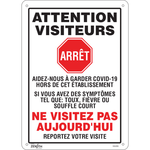 "COVID-19 Ne visitez pas aujourd'hui" Sign, 14" x 10", Plastic, French with Pictogram