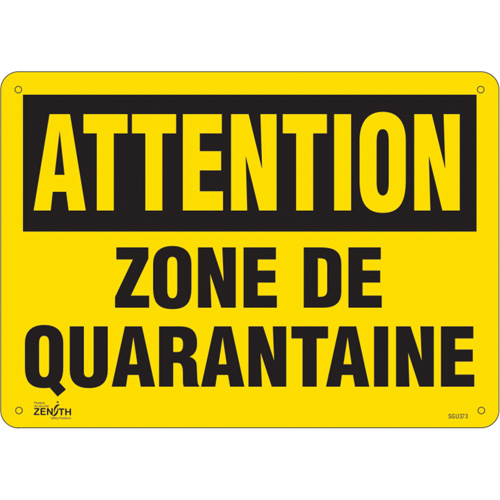"Zone de quarantaine" Sign, 10" x 14", Plastic, French