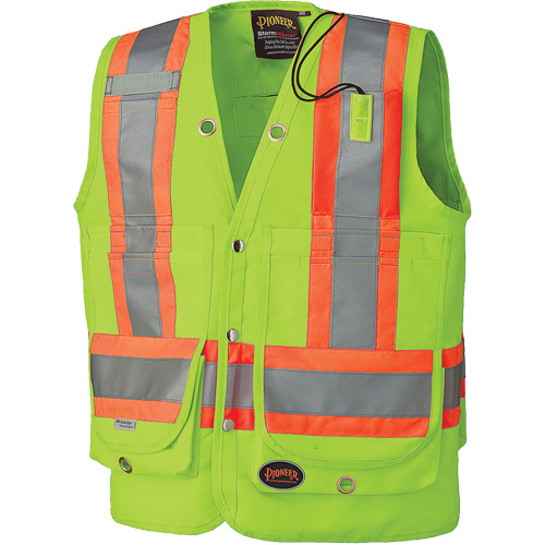 Surveyor's Safety Vest, High Visibility Lime-Yellow, Small, Polyester, CSA Z96 Class 2 - Level 2