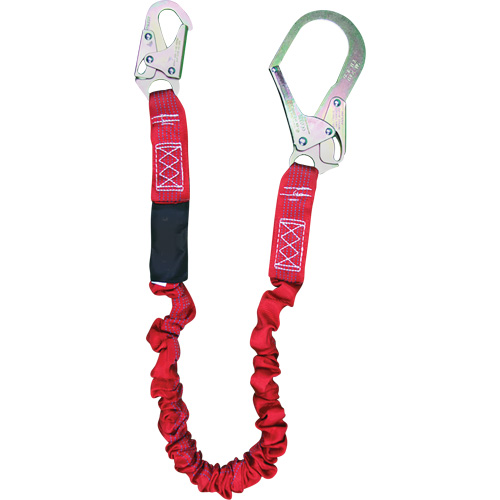 ShockSorb™ Internal Shock Lanyard, 6', Rebar Hook Center, Snap Hook Leg Ends, Polyester