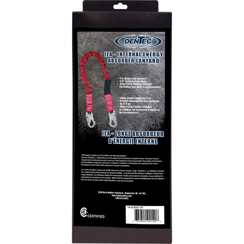 ShockSorb™ Internal Shock Lanyard, 6', Snap Hook Center, Snap Hook Leg Ends, Polyester