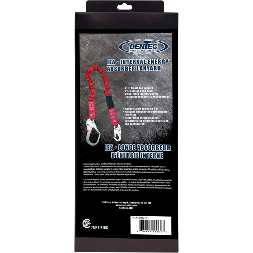 ShockSorb™ Internal Shock Lanyard, 6', Snap Hook Center, Snap Hook Leg Ends, Polyester