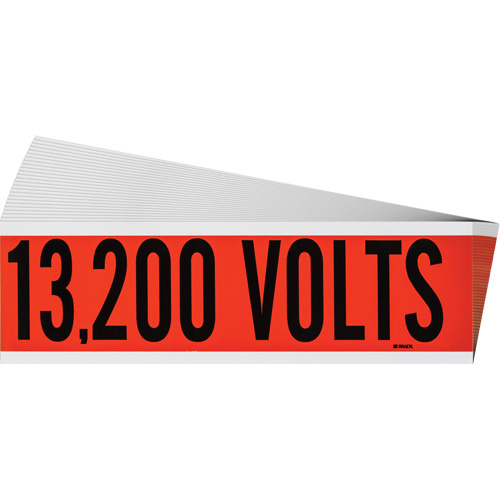 "13,200 Volts" Conduit & Voltage Labels, 2-1/4" x 9", Cloth/Vinyl, English