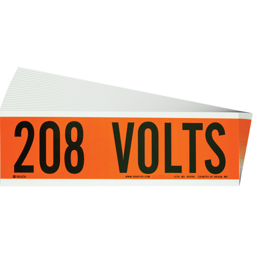 "208 Volts" Conduit & Voltage Labels, 2-1/4" x 9", Cloth/Vinyl, English