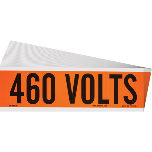"460 Volts" Conduit & Voltage Labels, 2-1/4" x 9", Cloth/Vinyl, English