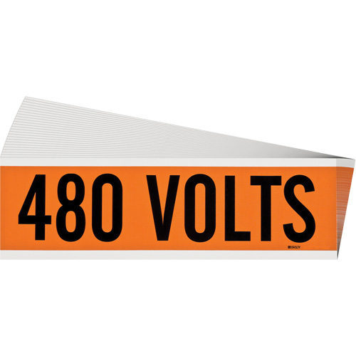 "480 Volts" Conduit & Voltage Labels, 2-1/4" x 9", Cloth/Vinyl, English