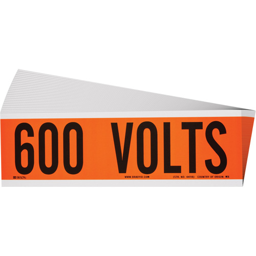 "600 Volts" Conduit & Voltage Labels, 2-1/4" x 9", Cloth/Vinyl, English