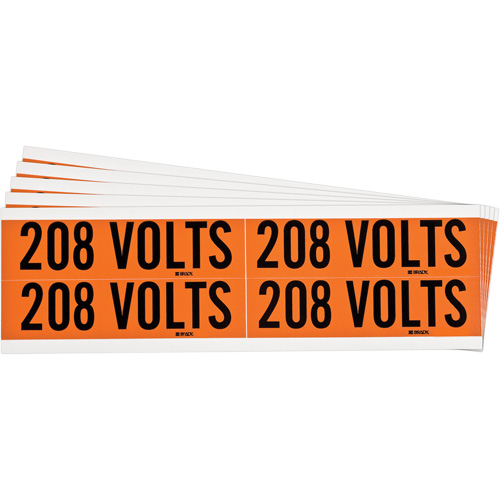 "208 Volts" Conduit & Voltage Labels, 1-1/8" x 4-1/8", Cloth/Vinyl, English