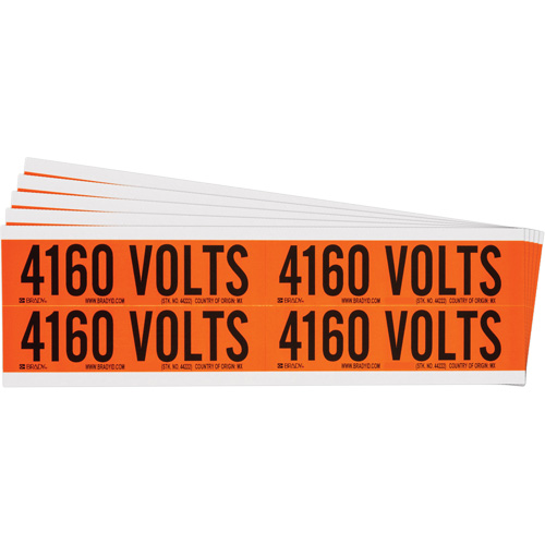 "4160 Volts" Conduit & Voltage Labels, 1-1/8" x 4-1/8", Cloth/Vinyl, English