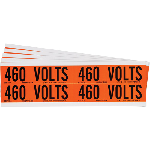 "460 Volts" Conduit & Voltage Labels, 1-1/8" x 4-1/8", Cloth/Vinyl, English