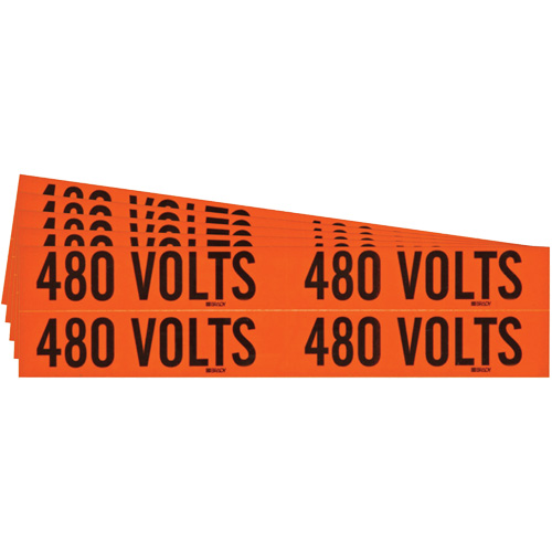 "480 Volts" Conduit & Voltage Labels, 1-1/8" x 4-1/8", Cloth/Vinyl, English