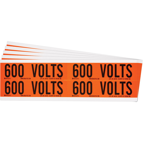 "600 Volts" Conduit & Voltage Labels, 1-1/8" x 4-1/8", Cloth/Vinyl, English