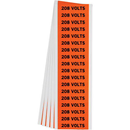 "208 Volts" Conduit & Voltage Labels, 1/2" x 2-1/4", Cloth/Vinyl, English