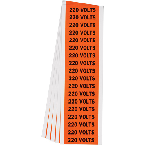 "220 Volts" Conduit & Voltage Labels, 1/2" x 2-1/4", Cloth/Vinyl, English