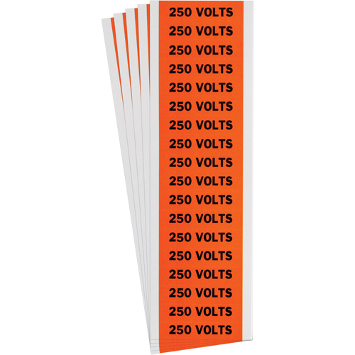 "250 Volts" Conduit & Voltage Labels, 1/2" x 2-1/4", Cloth/Vinyl, English